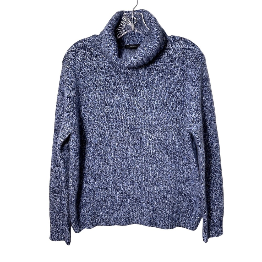 The Limited Angora Lambswool Turtleneck‎ Sweater Large Blue Minimalist Boxy Luxe